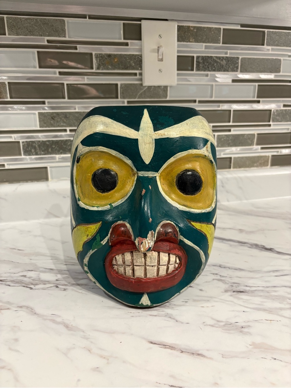 Vintage wood hand painted hand carved mask Coast Salish Art Indigenous